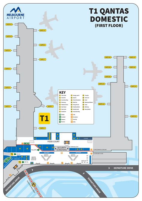 Melbourne Airport Map (MEL) - Printable Terminal Maps, Shops, Food, Restaurants Maps | Tripindicator