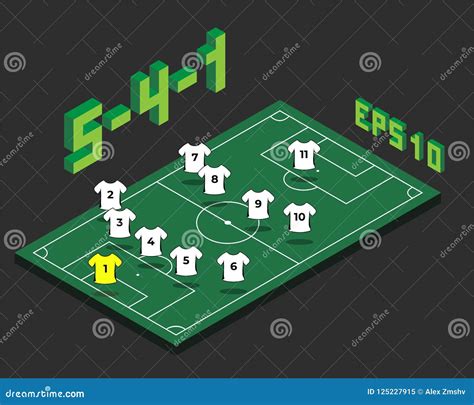 Football 5-4-1 Formation With Isometric Field Stock Vector ...