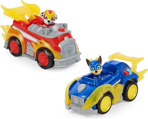 Paw Patrol Mighty Pups Super Paws Chase Marshall Powered Up Vehicles ...