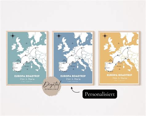 Custom Road Trip Route Map Europe Personalized Europe Map Custom Travel ...