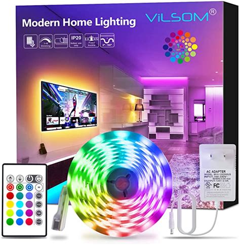 ViLSOM Led Strip Lights 16.4FT, RGB 5050 Led Light Strip Kit with Remote and 12V Power Supply ...