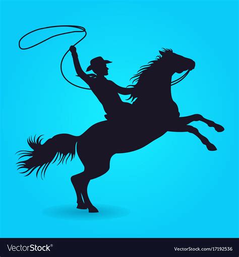 Silhouette of cowboy with lasso riding on horse Vector Image