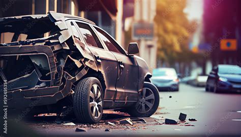 Vehicle damage following a collision in the city car. Al generated Stock Illustration | Adobe Stock