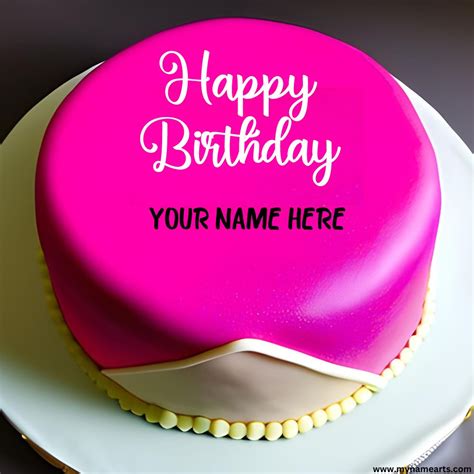 Pink Round Happy Birthday Cake With Your Name Edit - MyNameArts