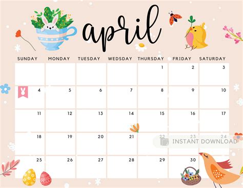 April 2021 Calendar, Easter Printable Calendar, Planner. Lovely April Spring - Instant Download ...