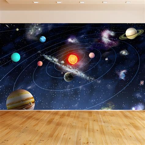 Kids Solar System Wall Mural Non-Woven Waterproof Dark Blue Wall Covering for Room - Dark Blue ...