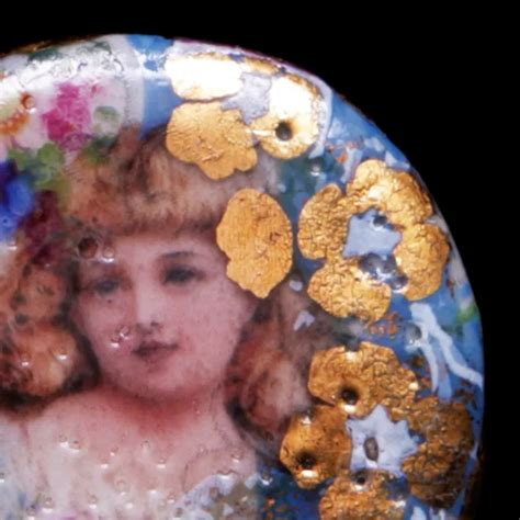 IDA STUDIO LIMOGES Porcelain Button Victorian Blond Girl Gold Flowers ...