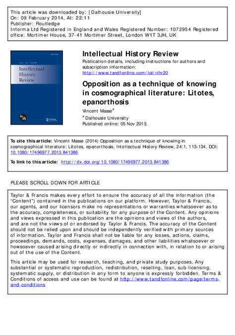 Opposition as a technique of knowing in cosmographical literature: Litotes, epanorthosis [2014 ...