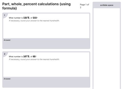 Part, Whole, Percent Calculations (Using Formula) Worksheets [PDF] (6 ...