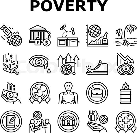 Poverty Destitution Collection Icons Set Vector | Stock vector | Colourbox