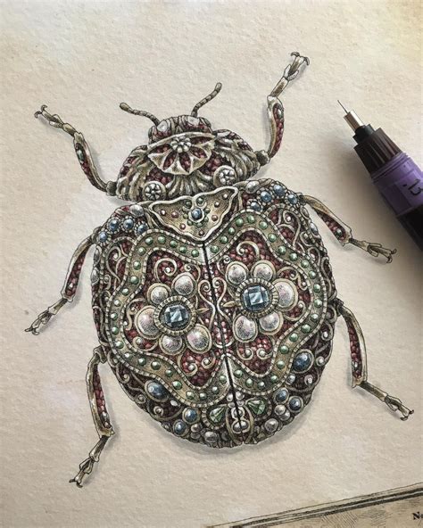 Artist Creates Detailed Illustrations of Insects Covered in Gemstones ...