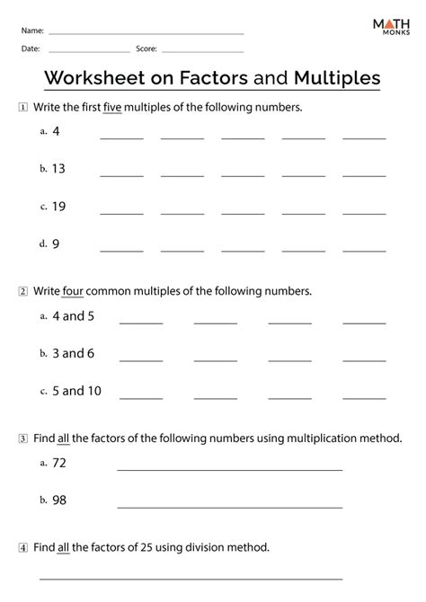 Factors and Multiples Worksheets - Math Monks