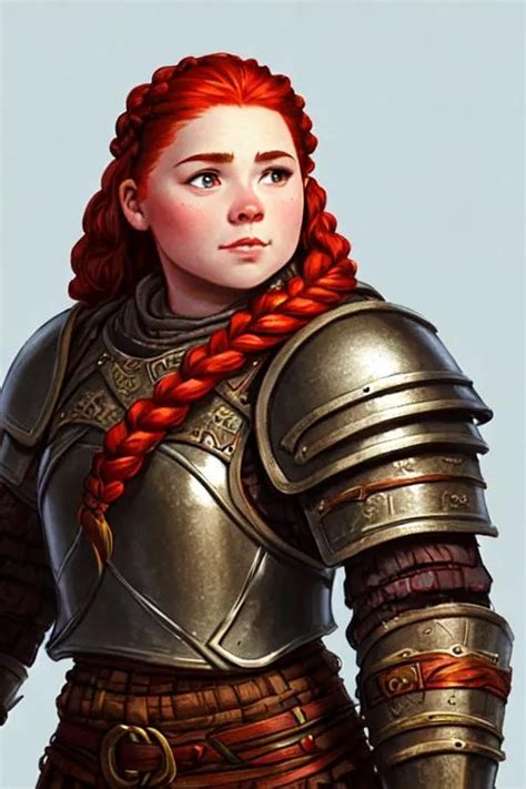 female dwarf paladin in heavy full plate armor with...