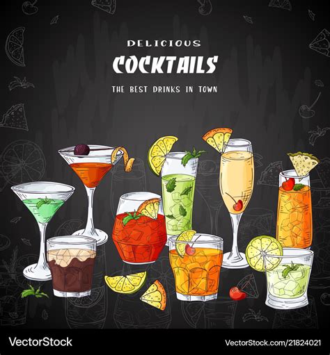 Bar menu design template for cocktail drinks Vector Image