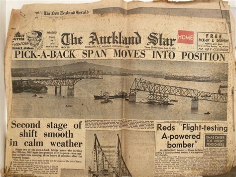 OLD NEWSPAPER: Auckland Star - Harbour Bridge construction, 1 December 1958