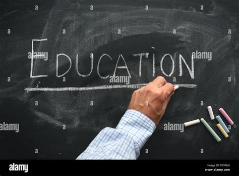 Education written in chalk on school classroom chalkboard Stock Photo - Alamy