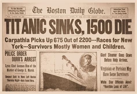 12x18 Poster Titanic Sinks Newspaper Headlines Boston Globe 1912 ...