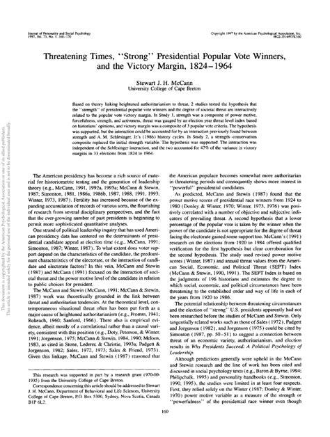 (PDF) Threatening Times, "Strong" Presidential Popular Vote Winners ...