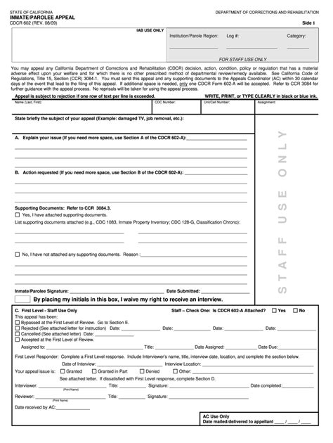 Cdcr 602 Appeal - Fill Online, Printable, Fillable, Blank | pdfFiller