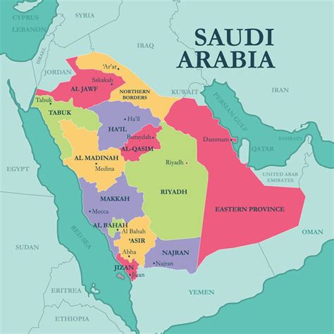 Saudi Arabia States and Capitals Map 22273803 Vector Art at Vecteezy