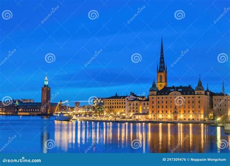 Stockholm Sweden, Night City Skyline at City Hall and Gamla Stan Stock Photo - Image of city ...