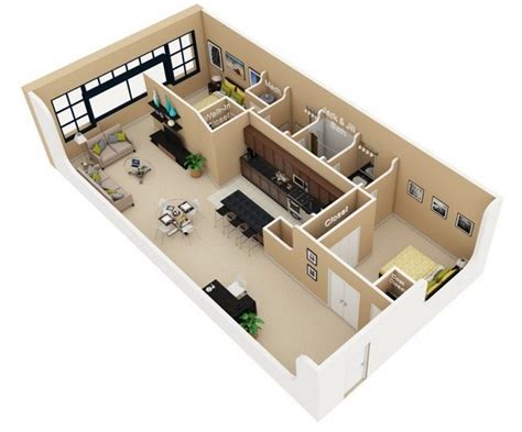 20 Awesome 3D Apartment Plans With Two Bedrooms - Part 2