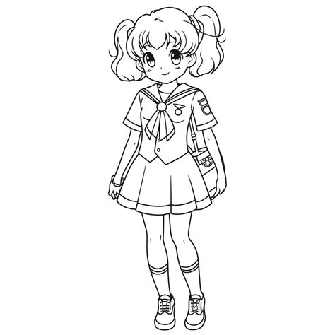 Coloring Pages Of A Girl In An School Uniform Outline Sketch Drawing Vector, School Drawing ...