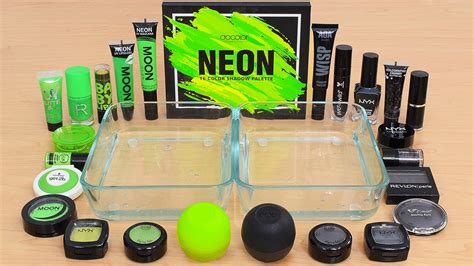 Neon Green vs Black - Mixing Makeup Eyeshadow Into Satisfying Slime ASMR Lena Slime | Neon Green ...