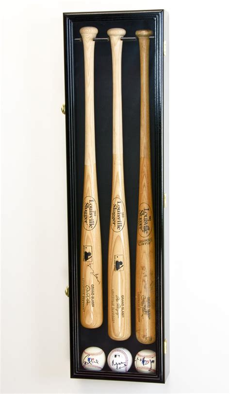 Three Baseball Bat And Ball Wood Cabinet Display Case | Free Shipping ...