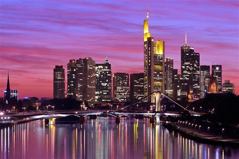 deutschland, Germany, Frankfurt, Am, Main, City, River, Bridge, Lights, Lighting, Reflection ...