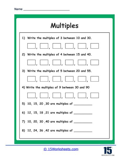 Multiples Worksheets - 15 Worksheets.com