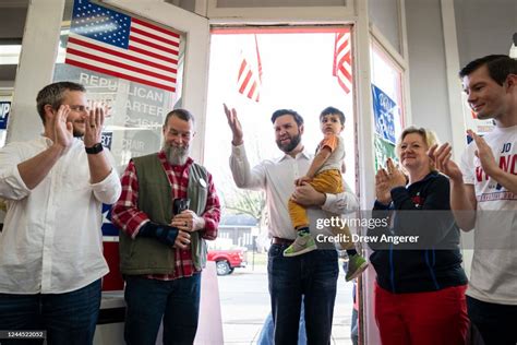 Republican candidate for U.S. Senate JD Vance holds his son Vivek as... News Photo - Getty Images