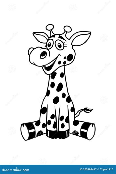 Cute Giraffe Cartoon on White Background Vector Line Art Illustration Stock Image - Illustration ...