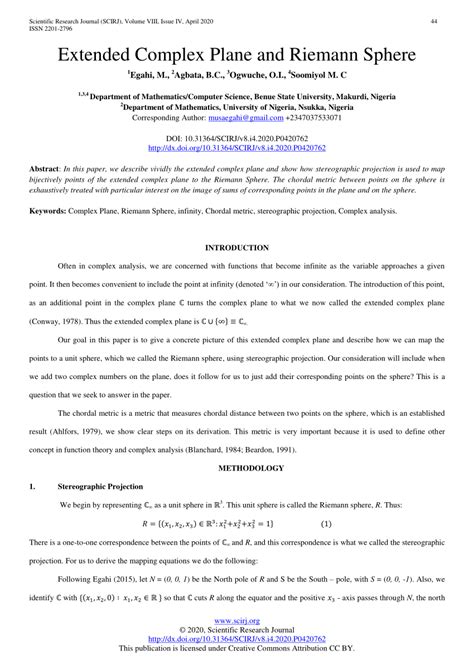 (PDF) Extended Complex Plane and Riemann Sphere