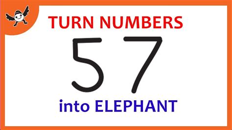 How To Turn Numbers 57 into Cartoon Elephant – Doodle and Fun Drawing ...