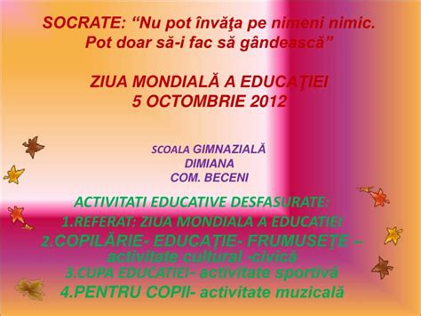 PPT - ACTIVITATI EDUCATIVE DESFASURATE: 1.REFERAT: ZIUA MONDIALA A ...