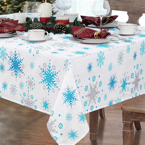Amazon.com: Christmas Tablecloth, Blue Snowflake Table Cloth with White ...