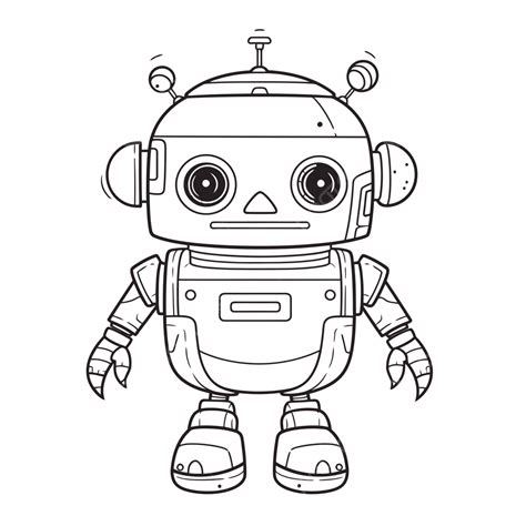 Robot Coloring Page Showing The Little Robot On A White Background ...