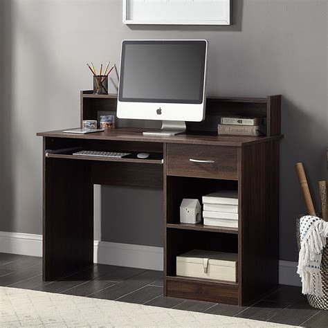 BELLEZE Wren 42" Home Office Computer Table Study Writing Desk Workstation With Hutch for Small ...