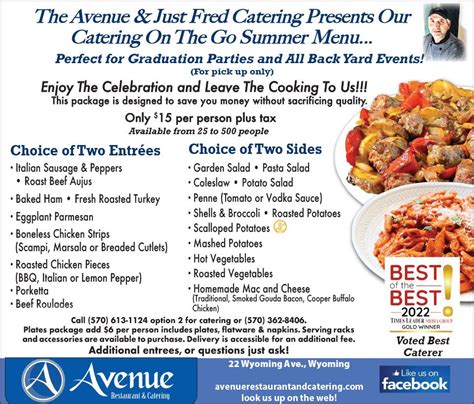 Catering Menu | Avenue Restaurant & Catering