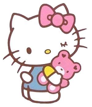 a hello kitty holding a pink teddy bear