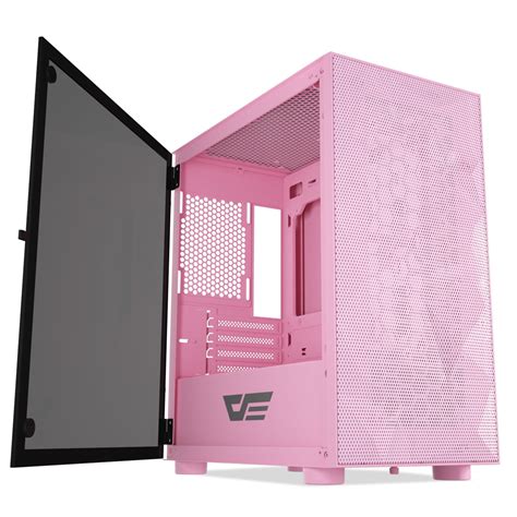 darkFlash DLM21 MESH Micro ATX Mini ITX Tower MicroATX Pink Computer Case with Door Opening ...