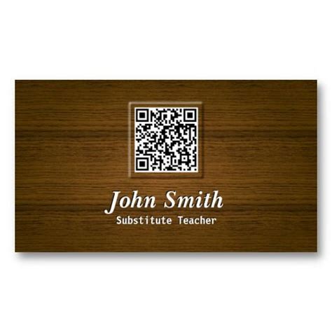 Wooden QR Code Substitute Teacher Business Card | Teacher business cards, Qr code business card ...