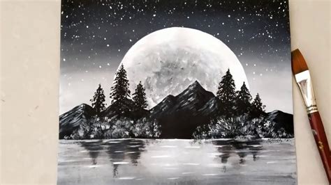 Black & White | Easy Landscape Painting for beginners | Acrylic Painting Technique | Acrylic ...