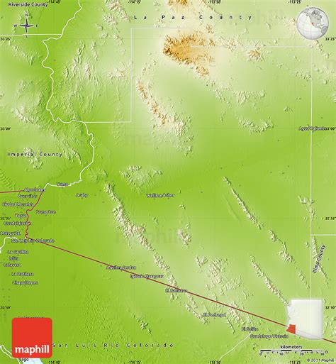 Physical Map of Yuma County