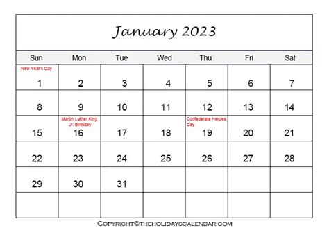 January Holidays 2023 | Printable January Calendar 2023