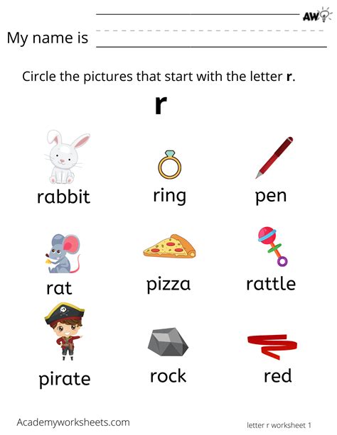 Learn the Letter R r - Learning the Alphabet - Academy Worksheets