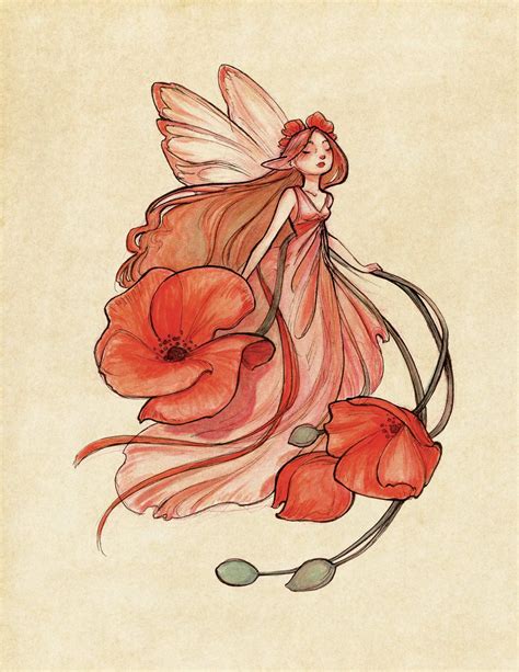 Midsummer Fairies Poppy: Art Print - Etsy | Poppy art, Fairy drawings, Drawings