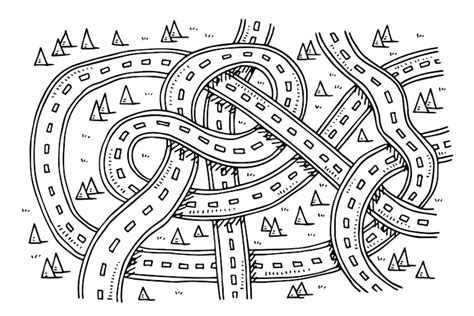 Premium Vector | A black and white drawing of a road with a road on it