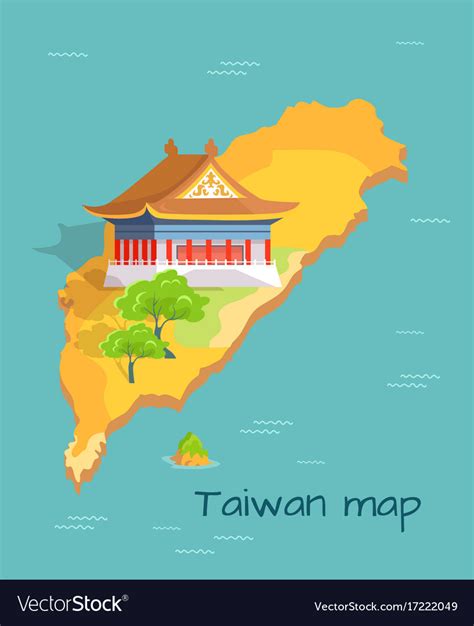 Cartoon taiwan map with traditional asian building